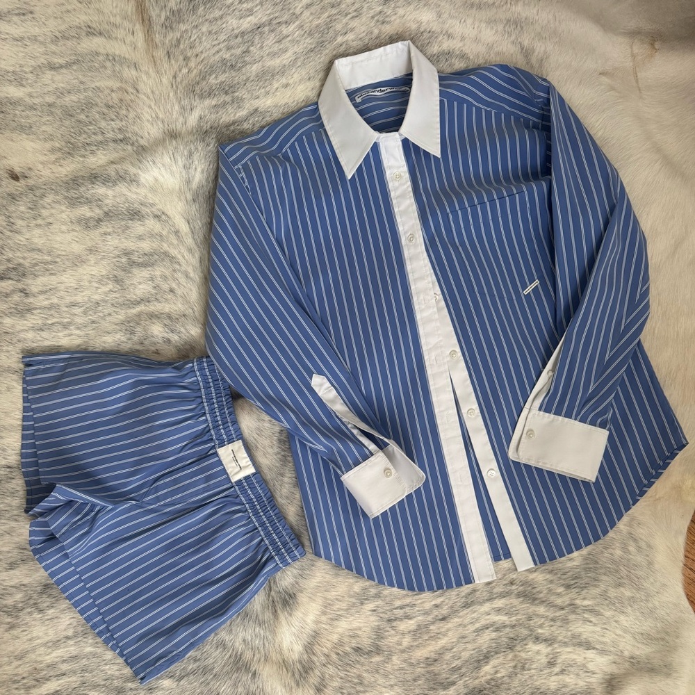 alexander wang striped shirt and shorts set